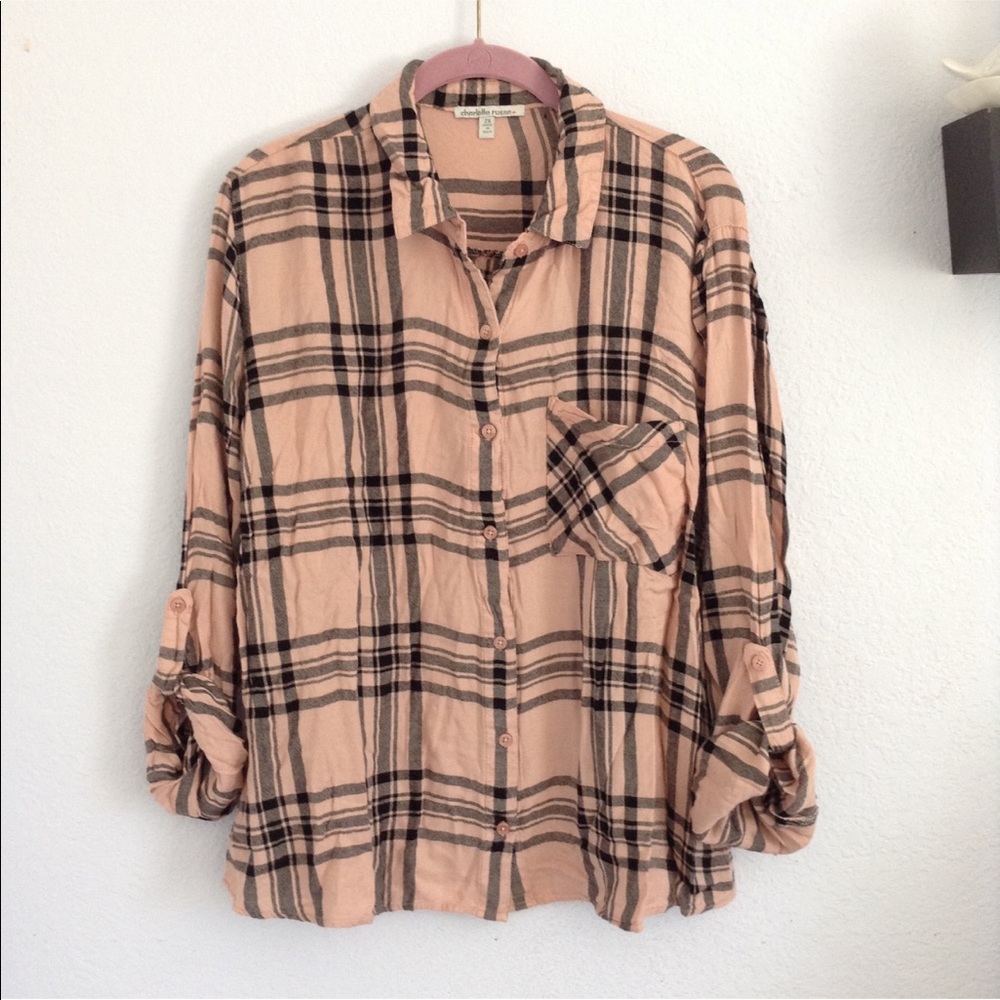 Charlotte Russe 2x pink plaid button up shirt